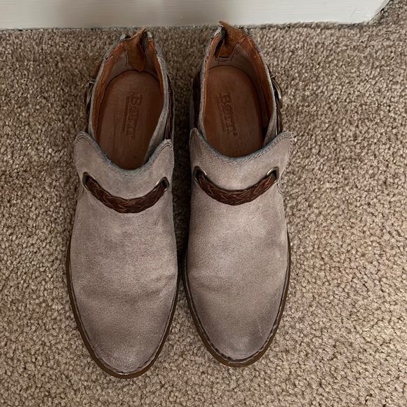 Born Suede Braided Ankle distressed taupe boots shoes sz 6M zip up - Picture 1 of 7